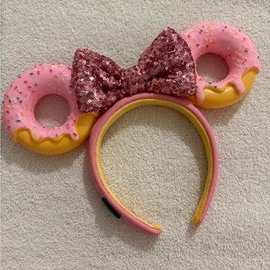 Disney Eats Pink Donut Ears Headband with Glitter Bow